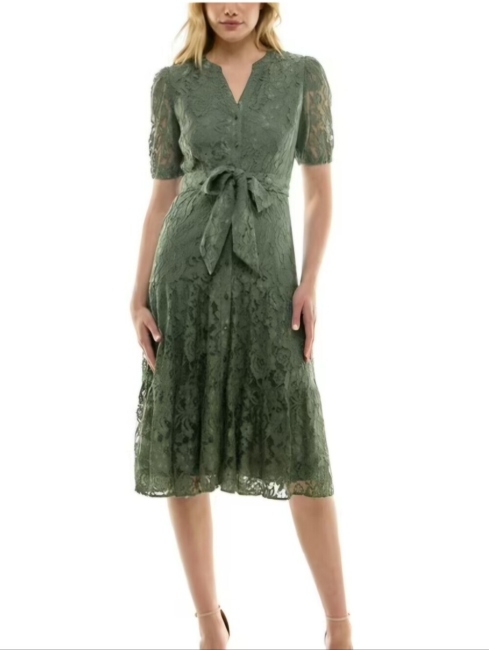 Nanette Lepore Olive Green Lace Midi Dress Tie Waist NWT Sz 6